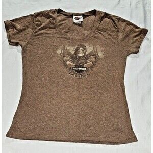 Harley Davidson Motorcycle T Shirt Womens S brown GILLETTE WYOMING HAWG DELUXE